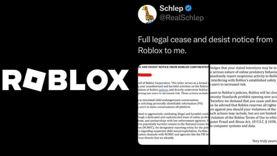 Schlep says Roblox has banned his account. (X/ RealSchlep) Schlep says Roblox has banned his account. (X/ RealSchlep)