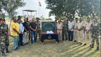 Security forces after the drug bust in Bikaner. (HT Photo)
