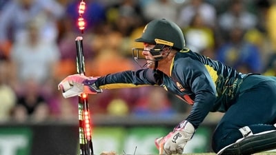 South Africa found themselves down 57/3 and in a slightly nervous position following a bizarre dismissal of Lhuan-dre Pretorius. The youngster seemed to have a brainfade, as he just watched Alex Carey pick up a loose ball and take all the time he needed to whip off the bails. (AFP) South Africa found themselves down 57/3 and in a slightly nervous position following a bizarre dismissal of Lhuan-dre Pretorius. The youngster seemed to have a brainfade, as he just watched Alex Carey pick up a loose ball and take all the time he needed to whip off the bails. (AFP)