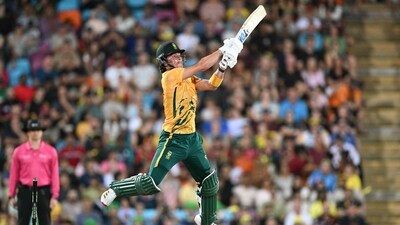 Dewald Brevis hit eight sixes enroute to his 125*(56) against Australia. (AFP) Dewald Brevis hit eight sixes enroute to his 125*(56) against Australia. (AFP)