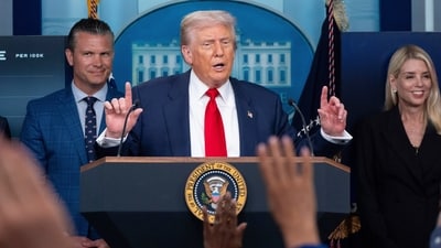 President Donald Trump speaks with reporters in the James Brady Press Briefing Room at the White House, Monday, Aug. 11, 2025, in Washington, as Secretary of Defense Pete Hegseth and Attorney General Pam Bondi look on. (AP Photo/Alex Brandon) (AP) President Donald Trump speaks with reporters in the James Brady Press Briefing Room at the White House, Monday, Aug. 11, 2025, in Washington, as Secretary of Defense Pete Hegseth and Attorney General Pam Bondi look on. (AP Photo/Alex Brandon) (AP)