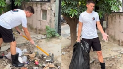 A Serbian man’s 15-second cleanup of month-old garbage in India sparked a debate on civic responsibility and public cleanliness. (Instagram/4cleanindia) A Serbian man’s 15-second cleanup of month-old garbage in India sparked a debate on civic responsibility and public cleanliness. (Instagram/4cleanindia)