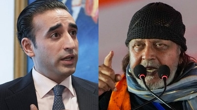 Former Pakistan foreign minister Bilawal Bhutto Zardari and actor-BJP leader Mithun Chakraborty. (AFP/PTI) Former Pakistan foreign minister Bilawal Bhutto Zardari and actor-BJP leader Mithun Chakraborty. (AFP/PTI)