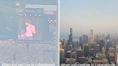From his high-rise residence, the man had a direct line of sight to the distant festival grounds using his phone's powerful zoom (Instagram/brianredefine) From his high-rise residence, the man had a direct line of sight to the distant festival grounds using his phone's powerful zoom (Instagram/brianredefine)