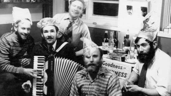 Dennis Bell (far right) celebrated Christmas at the British base in Antarctica in 1958. (British Antarctic Survey.)