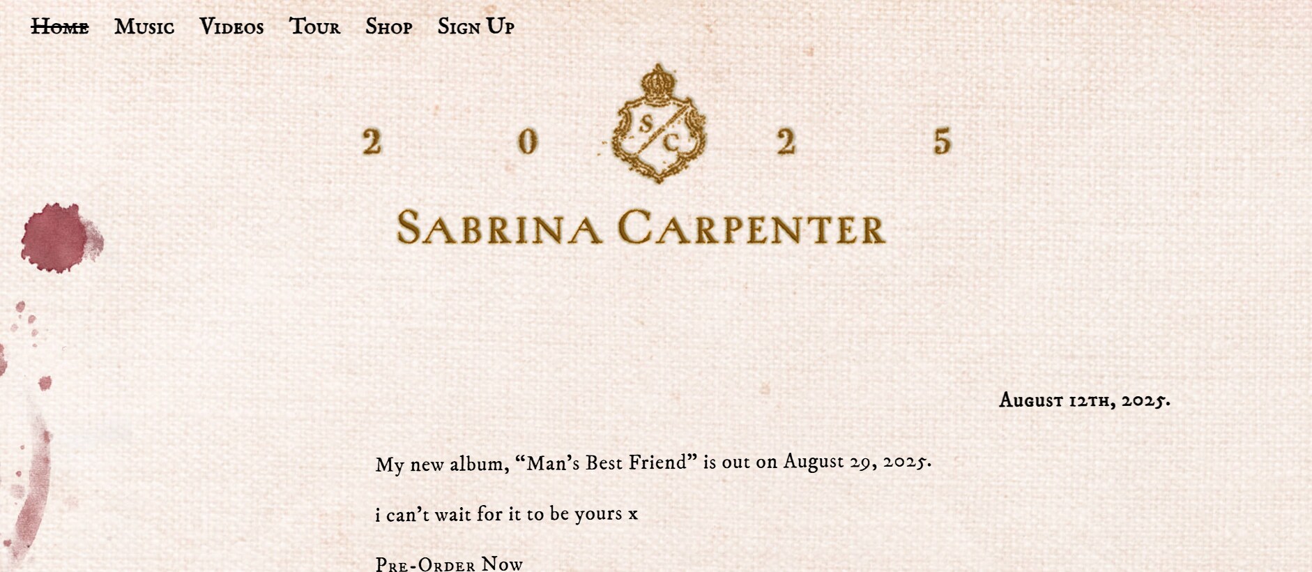 Sabrina Carpenter's website (https://www.sabrinacarpenter.com/) Sabrina Carpenter's website (https://www.sabrinacarpenter.com/)