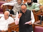 Deputy chief minister Brajesh Pathak during the historic 24-hour debate on ‘Vision 2047’ on the third day of the UP Assembly’s Monsoon Session. (Souced) Deputy chief minister Brajesh Pathak during the historic 24-hour debate on ‘Vision 2047’ on the third day of the UP Assembly’s Monsoon Session. (Souced)