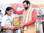 Haryana chief minister Nayab Singh Saini felicitating a student during the flagging off of the “Tiranga Yatra”from Chandigarh on Tuesday and will end at Kashmir’s Lal Chowk on August 18. (Sourced) Haryana chief minister Nayab Singh Saini felicitating a student during the flagging off of the “Tiranga Yatra”from Chandigarh on Tuesday and will end at Kashmir’s Lal Chowk on August 18. (Sourced)