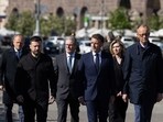 Prime Minister Keir Starmer, Emmanuel Macron, French President, and Friedrich Merz, German Chancellor and Poland Prime Minister Donald Tusk and Volodymyr Zelenskyy, President of Ukraine attend a candle ceremony at Maidan Square during a visit to Ukraine.