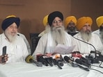 SGPC president Harjinder Singh Dhami addressing a press conference on Tuesday. (Sameer Sehgal/HT)