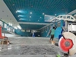 The construction work in progress at Guru Nanak stadium in Ludhiana. (Gurpreet Singh/HT)