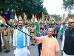 Uttar Pradesh chief minister Yogi Adityanath at the launch of the Har Ghar Tiranga campaign in Lucknow on Wednesday. (Deepak Gupta/HT Photo) Uttar Pradesh chief minister Yogi Adityanath at the launch of the Har Ghar Tiranga campaign in Lucknow on Wednesday. (Deepak Gupta/HT Photo)