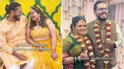 From shared expenses to mutual grihpravesh, this couple breaks wedding stereotypes. (Instagram/@samruddhi.thakur) From shared expenses to mutual grihpravesh, this couple breaks wedding stereotypes. (Instagram/@samruddhi.thakur)