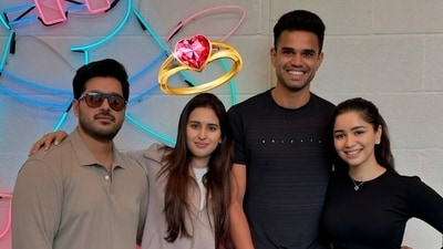 Arjun Tendulkar (second from right) got engaged to Saaniya Chandok (centre) Arjun Tendulkar (second from right) got engaged to Saaniya Chandok (centre)