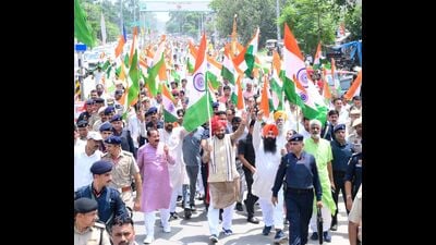 Haryana chief minister Nayab Singh Saini during the Tiranga Yatra in Kurukshetra on Wednesday. (Photo: X) Haryana chief minister Nayab Singh Saini during the Tiranga Yatra in Kurukshetra on Wednesday. (Photo: X)