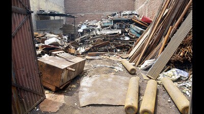 Hindon Vihar, a residential area, has many scrap godowns in its vicinity. The locality is opposite to Namo Bharat’s Ghaziabad station. (Sakib Ali/HT Photo) Hindon Vihar, a residential area, has many scrap godowns in its vicinity. The locality is opposite to Namo Bharat’s Ghaziabad station. (Sakib Ali/HT Photo)