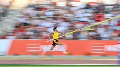 Armand Duplantis of Sweden breaks the pole vault world record for the 13th time in his career. (AP) Armand Duplantis of Sweden breaks the pole vault world record for the 13th time in his career. (AP)