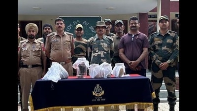 In Ferozepur, security personnel, acting on precise intelligence inputs, seized a packet containing two pistols and three smaller packets of heroin weighing 1.649 kg from an agricultural field near Bhakra village.
