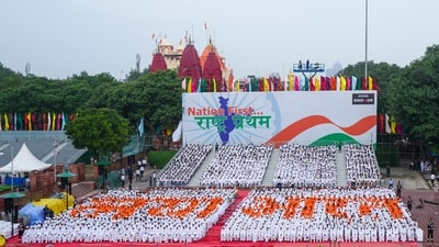 NCC cadets in a formation during a full dress rehearsal for Independence Day celebrations (PTI) NCC cadets in a formation during a full dress rehearsal for Independence Day celebrations (PTI)