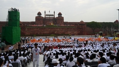 People gather for full-dress rehearsal for Independence Day celebrations at the Red Fort on August 13 (Raj k Raj/Hindustan Times) People gather for full-dress rehearsal for Independence Day celebrations at the Red Fort on August 13 (Raj k Raj/Hindustan Times)
