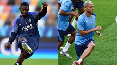star Dembele and Spurs’ Richarlison preparing for the match (UEFA.com) star Dembele and Spurs’ Richarlison preparing for the match (UEFA.com)