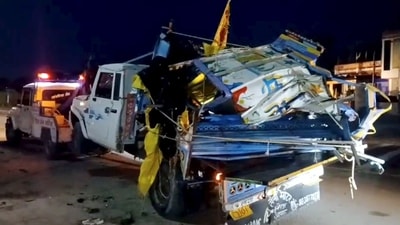 Twenty people were on board the pickup vehicle when it rammed into a stationary truck in the service lane of the highway (PTI) Twenty people were on board the pickup vehicle when it rammed into a stationary truck in the service lane of the highway (PTI)