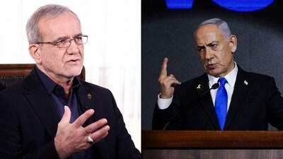 Pezeshkian said on X that Israel has denied Palestinians access to water and food, so can't be trusted. (Iranian Presidency / AFP, POOL / AFP) Pezeshkian said on X that Israel has denied Palestinians access to water and food, so can't be trusted. (Iranian Presidency / AFP, POOL / AFP)