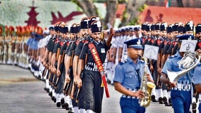 To celebrate the victory of Operation Sindoor, band performances will be conducted not just at the Red Fort but pan-India, for the first time, in the evening on Independence Day. These performances will be conducted by the bands of Army, Navy, Air Force, Indian Coast Guard, NCC, CRPF, ITBP, CISF, SSB, BSF, IDS, RPF and Assam Rifles at over 140 locations across the country. (Photo: Raj K Raj/HT)