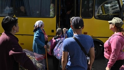 People in Bilozerske, in Ukraine's Donetsk region, are evacuating as Russian troops make gains in the area. The advances come just days before US President Donald Trump is due to meet his Russian counterpart, Vladimir Putin, in Alaska for talks on the war. (AFP) People in Bilozerske, in Ukraine's Donetsk region, are evacuating as Russian troops make gains in the area. The advances come just days before US President Donald Trump is due to meet his Russian counterpart, Vladimir Putin, in Alaska for talks on the war. (AFP)
