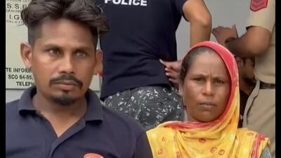 Villagers at the police station after the kids were traced on Wednesday.