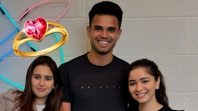 Arjun Tendulkar with his reported fiancee Saaniya Chandok, as well as his sister Sara. (X) Arjun Tendulkar with his reported fiancee Saaniya Chandok, as well as his sister Sara. (X)