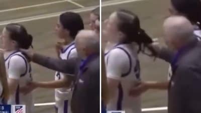 In March, during a championship game, Zullo was filmed pulling Monroe’s ponytail after the team lost 43-37. (X/therobbieharvey) In March, during a championship game, Zullo was filmed pulling Monroe’s ponytail after the team lost 43-37. (X/therobbieharvey)