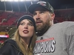 Taylor Swift and Travis Kelce after the Kansas City Chiefs won the Super Bowl in 2024. (AP)
