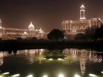 The Raisina Hill illuminated during a ceremony in New Delhi (Virendra Singh Gosain/HT Photo)