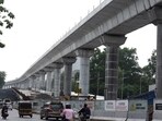 The other side ramp of the flyover work is 90% completed, and PMRDA has scheduled to finish the entire project by October 2025. (MAHENDRA KOLHE/HT PHOTO)