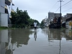Water-logging in Jankipuram sector 8, 9 after Wednesday’s heavy rainfall, in Lucknow, on Thursday (HT Photo) Water-logging in Jankipuram sector 8, 9 after Wednesday’s heavy rainfall, in Lucknow, on Thursday (HT Photo)