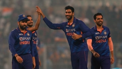 Venkatesh Iyer (centre) celebrates with India cricketers (ANI) Venkatesh Iyer (centre) celebrates with India cricketers (ANI)