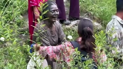 A survivor of the flash floods that occurred by the banks of the Chashoti Nullah following a cloudburst in Kishtwar on Thursday. (ANI Video Grab ) A survivor of the flash floods that occurred by the banks of the Chashoti Nullah following a cloudburst in Kishtwar on Thursday. (ANI Video Grab )