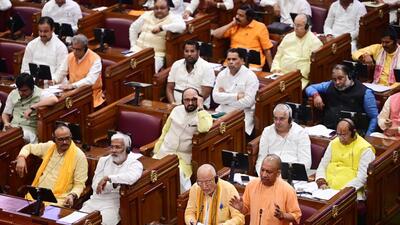 Chief minister Yogi Adityanath addresses the state assembly during the fourth day of the Monsoon session in Lucknow on Thursday. (Deepak Gupta/HT Photo) Chief minister Yogi Adityanath addresses the state assembly during the fourth day of the Monsoon session in Lucknow on Thursday. (Deepak Gupta/HT Photo)