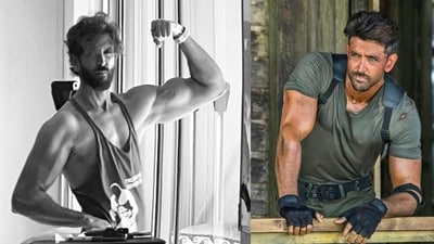 Hrithik Roshan went through a disciplined fitness routine for his V-taper body in 'War 2'. (Team Hrithik Roshan) Hrithik Roshan went through a disciplined fitness routine for his V-taper body in 'War 2'. (Team Hrithik Roshan)