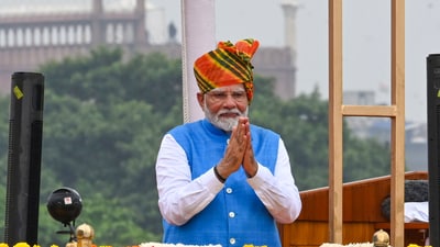PM Modi will deliver his speech from the Red Fort’s ramparts, outlining the government’s key priorities, accomplishments, and aspirations for the years ahead. (Arvind Yadav/HT Photo)