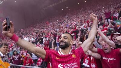Liverpool's Mohamed Salah after winning the English Premier League title at Anfield in Liverpool in April. (AP) Liverpool's Mohamed Salah after winning the English Premier League title at Anfield in Liverpool in April. (AP)