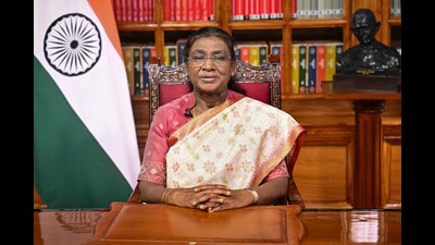 President Droupadi Murmu addresses the nation on the eve of the 79th Independence Day, on Thursday. (PTI) President Droupadi Murmu addresses the nation on the eve of the 79th Independence Day, on Thursday. (PTI)