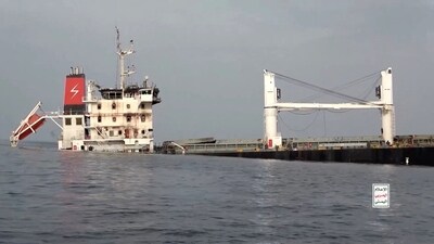 A vessel said to be Greek-operated, Liberia-flagged Eternity C sinks in a footage released by Yemen's Houthis, in the Red Sea (REUTERS FILE) A vessel said to be Greek-operated, Liberia-flagged Eternity C sinks in a footage released by Yemen's Houthis, in the Red Sea (REUTERS FILE)