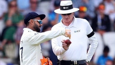 India’s Rishabh Pant speaks with umpire Paul Reiffel about changing the ball. India’s Rishabh Pant speaks with umpire Paul Reiffel about changing the ball.