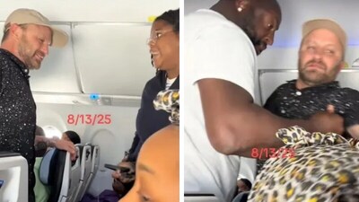 A Los Angeles-bound Breeze Airways flight was diverted after an unruly passenger showed aggressive behavior and yelled racial slurs (TikTok/ @mysaltylove_) A Los Angeles-bound Breeze Airways flight was diverted after an unruly passenger showed aggressive behavior and yelled racial slurs (TikTok/ @mysaltylove_)