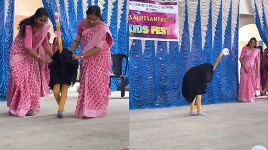 A student stole the show in a video from a school fancy dress competition, leaving the internet impressed. (@kailash_mannady/Instagram)