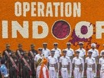 A large banner reading ‘Nation First’ with the Operation Sindoor logo in the top right corner formed the backdrop for a display. (PTI file photo) A large banner reading ‘Nation First’ with the Operation Sindoor logo in the top right corner formed the backdrop for a display. (PTI file photo)
