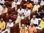 Chief minister Yogi Adityanath addresses the state assembly during the fourth day of the Monsoon session in Lucknow on Thursday. (Deepak Gupta/HT Photo)