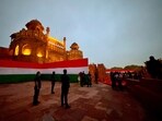 Security personnel stand guard at the Red Fort before commemorations begin for India's Independence day, in New Delhi, India, Friday, Aug. 15, 2025.(AP)